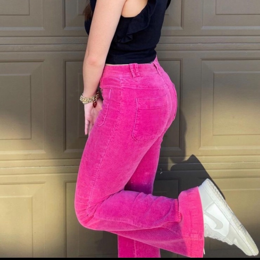 Free People Fuchsia Corduroy Wide Leg Pants